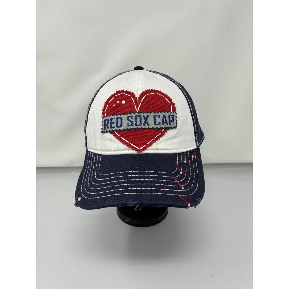Blingirl Boston‎ Red Sox Cap Heart Patch Distressed Navy Blue Adjustable Hat